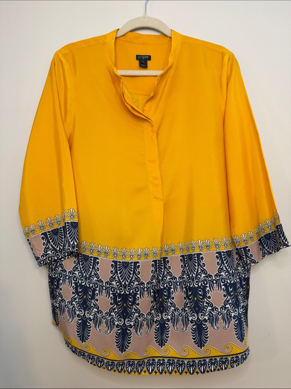 J. Crew Yellow Tunic with Navy and Cream Border Print